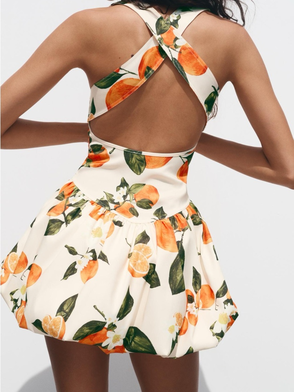 Zara Cream Mini Dress with Orange & Green Citrus Print - Picture 2 of 3